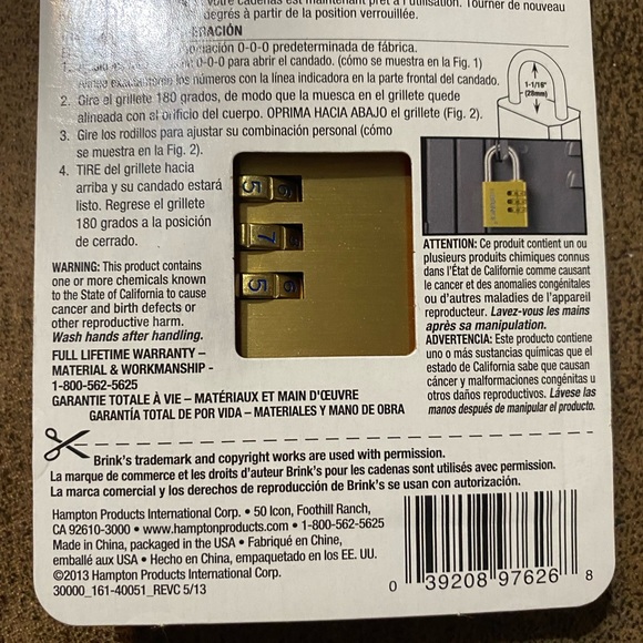 BRINKS Standard Security 3-dial Combination Resettable Padlock 🔒 (New) - Picture 11 of 14